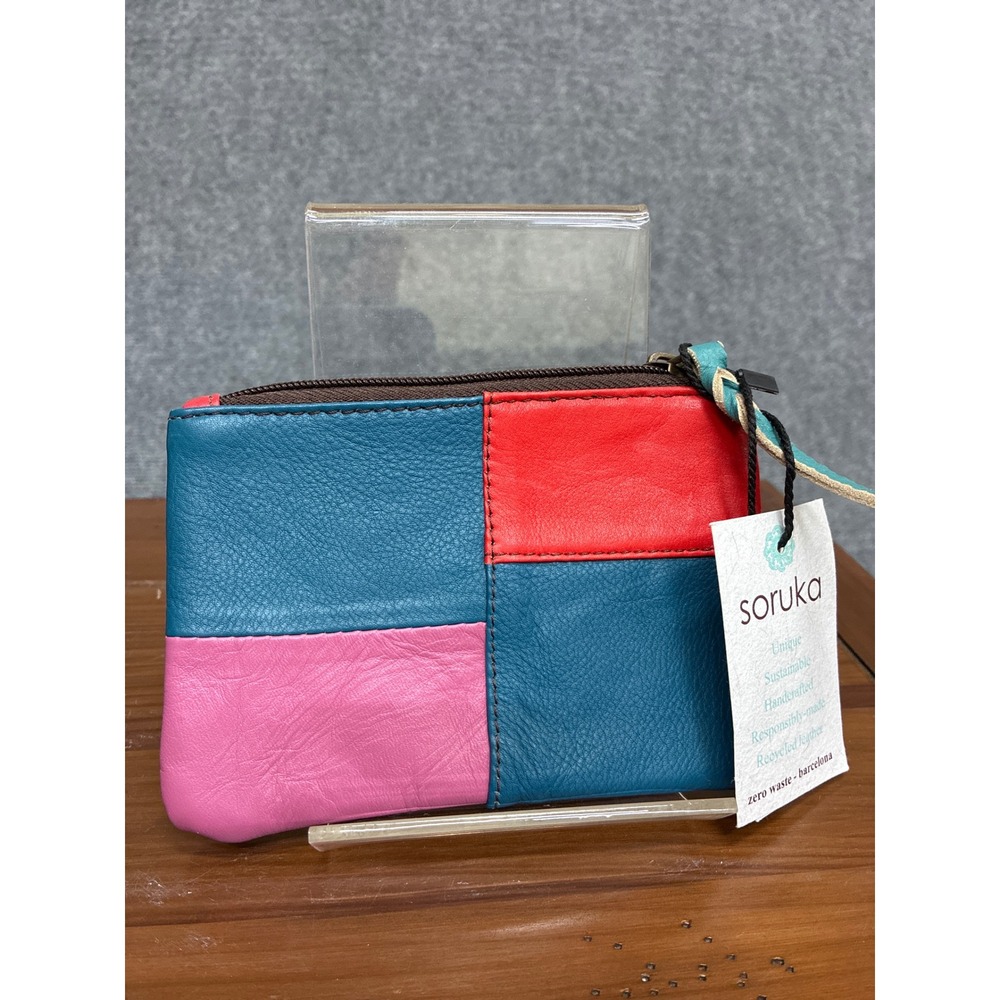 Soruka Barcelona Recycled Leather Patchwork Coin Purse Sustainable Zipper Pouch